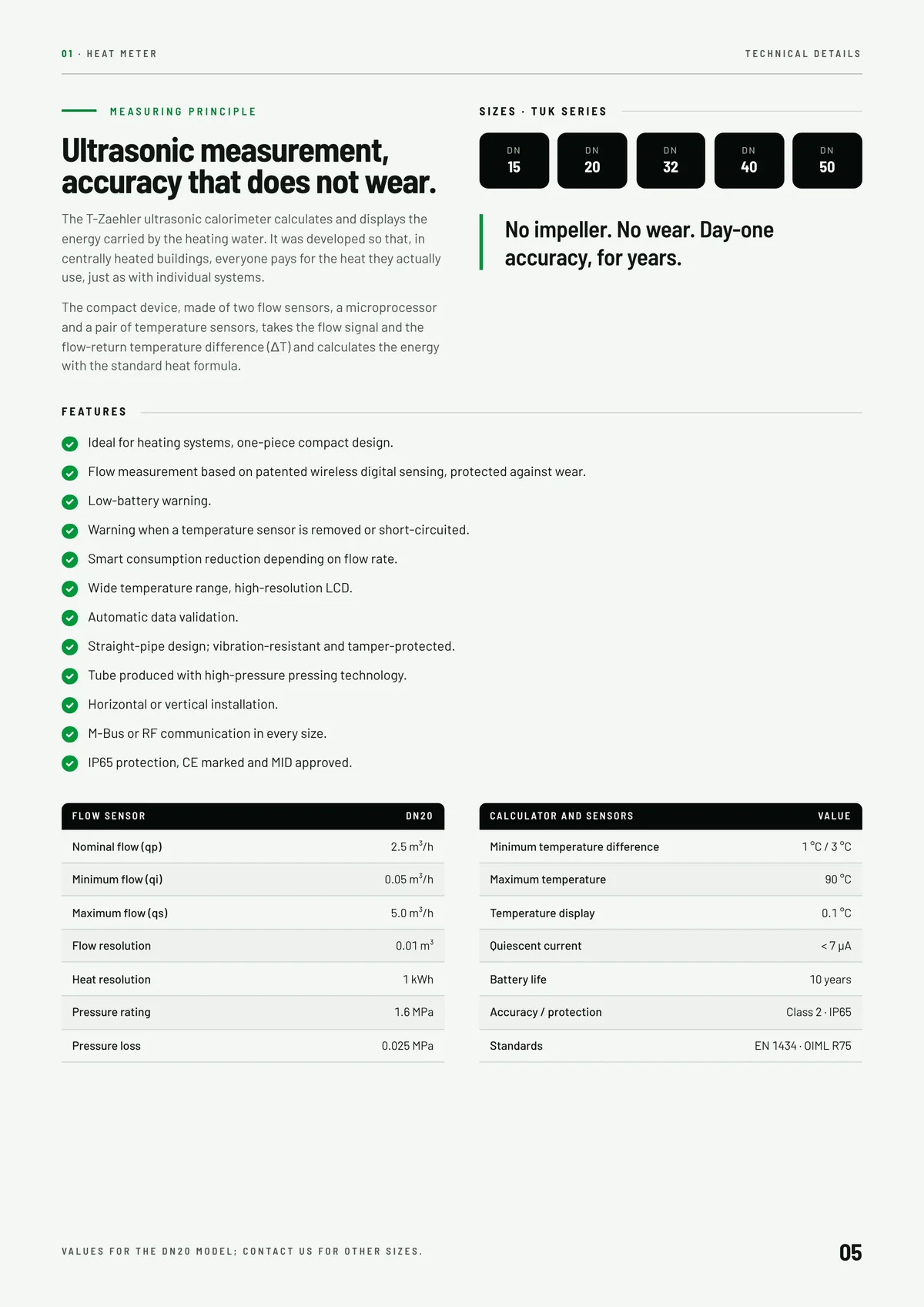 Page 5: Heat meter technical data